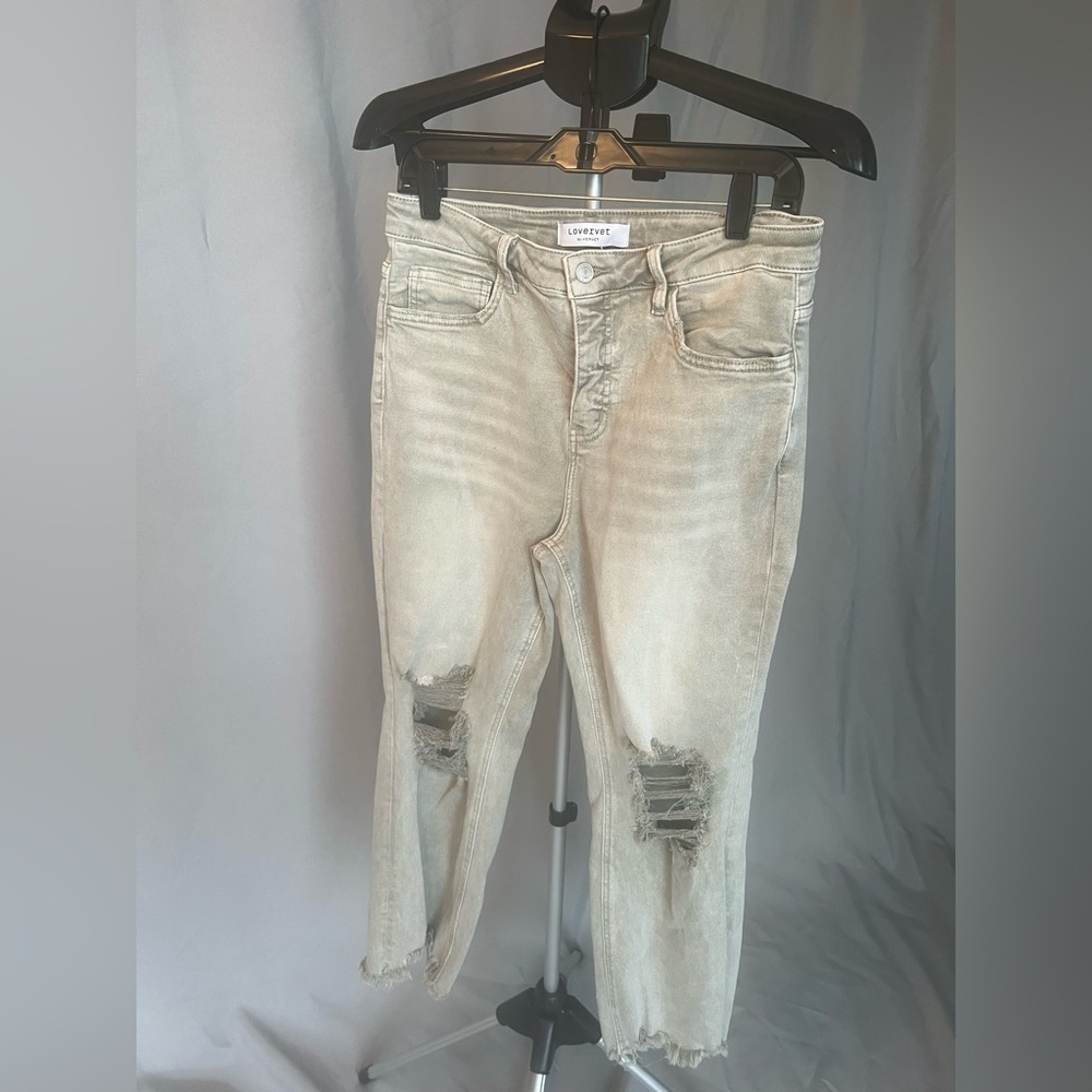 Distressed Light Tan Boyfriend Jeans
